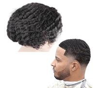 Lumeng Peluca para hombre de encaje francés 1B# color negro roto, peluca de pelo 360, 100 % cabello humano, tamaño base cortable, 20 x 25 cm