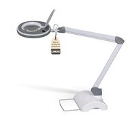 Lumeno 8215GR Lupa LED Lámpara de trabajo Lámpara cosmética, luminosidad regulable, lente de cristal de 127 mm, lupa de lectura, 5 dioptrías con soporte de sobremesa
