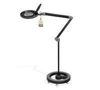 Lumeno 8513SW Lámpara lupa LED con gran lente de cristal auténtico de 152 mm, luminosidad regulables, lámpara de trabajo, de aumento, ayuda de lectura, lupa estetica, 3 dpt con trípode rodante negro