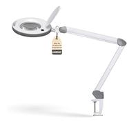 Lumeno 8515GR Lámpara lupa LED con gran lente de cristal auténtico de 152 mm, luminosidad regulables, adecuada como lámpara de trabajo, de aumento, ayuda de lectura, lupa estetica, 5 dioptrías gris