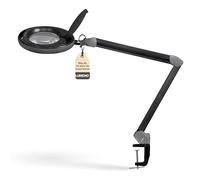 Lumeno 8515SW Lámpara lupa LED con gran lente de cristal auténtico de 152 mm, luminosidad regulables, adecuada como lámpara de trabajo, de aumento, ayuda de lectura, lupa estetica, 5 dioptrías negro
