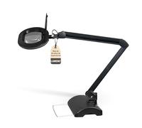 Lumeno 8613SW Lámpara de Aumento con Gran Lente Ovalada 110x150 mm, 60 LED Regulables en 2 Pasos, Ayuda a la Lectura, para cosméticos o para soldar, 3 dioptrías Negro con trípode de Mesa