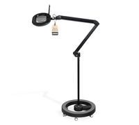Lumeno 8613SW Lámpara de aumento con gran lente ovalada 110x150 mm, 60 LED regulables en 2 pasos, perfecta como ayuda a la lectura, para cosméticos o para soldar, 3 dioptrías negro con trípode rodante