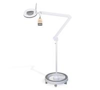 Lumeno 8615GR Lámpara de aumento con gran lente ovalada 110x150 mm, 60 LED regulables en 2 pasos, perfecta como ayuda a la lectura, para cosméticos o para soldar, 5 dioptrías gris con trípode rodante