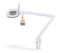 Lumeno 8615GR Lámpara de aumento Lámpara de trabajo con gran lente ovalada 110x150 mm, 60 LED regulables en 2 pasos, perfecta como ayuda a la lectura, para cosméticos o para soldar, 5 dioptrías gris