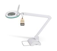 Lumeno Lámpara de aumento LED 7215GN, lente de cristal de 127 mm, lámpara trabajo, lámpara cosmética, adecuada para cosméticos, aficionados, ayuda a la lectura, 5 dioptrías verde con trípode de mesa