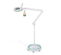 Lumeno Lámpara de aumento LED 7215GN, lente de cristal de 127 mm, lámpara trabajo, lámpara cosmética, adecuada para cosméticos, aficionados, ayuda a la lectura, 5 dioptrías verde con trípode rodante