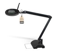 Lumeno Lámpara de aumento LED 7215SW, lente de cristal de 127 mm, lámpara trabajo, lámpara cosmética, adecuada para cosméticos, aficionados, ayuda a la lectura, 5 dioptrías negro con trípode de mesa