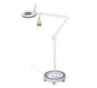 Lumeno Lámpara de aumento LED 7218GR, lente de cristal de 127 mm, lámpara de trabajo, lámpara cosmética, adecuada para cosméticos, aficionados, ayuda a la lectura, 8 dioptrías gris con trípode rodante