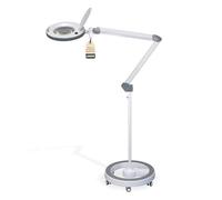 Lumeno Lámpara de Lupa, LED, Serie 8513GR, Gris, con Lente de 152 mm, luminosidad Regulables, lámpara de Trabajo, para Salones de cosmética, 3 dioptrías con trípode rodante gris