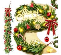 LumenVela Guirnalda Navidad, 2.7m/8.9ft Christmas Garland con 30 Luci LED y 38 Piezas Adornos, Ghirlanda Natale Decorazioni Artificiale, Decoracion Navidad per Porta, Camini, Scale, Esterno (2.7 m)