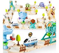 LumenVela Juego Lógico de Construcción de Carretera, 128 PCS Gran Puzzle Laberinto con Coche Pequeño, 32 Piezas Juegos de Mesa Juguetes Laberintos con Atracción Giratoria para 4 5 6 7+ Años Niños