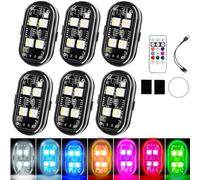 LumeX Flux - Wireless RGB LED Lights with Remote Control, 2026 Upgrade 8 Colors 10 Flash Modes USB Charging, Waterproof Emergency Warning Light for Drone Car Motorcycle Bike (6-Light Set)