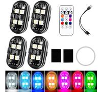 LumeX Flux - Wireless RGB LED Lights with Remote Control, 2026 Upgrade 8 Colors 10 Flash Modes USB Charging, Waterproof Emergency Warning Light for Drone Car Motorcycle Bike (4-Light Set)