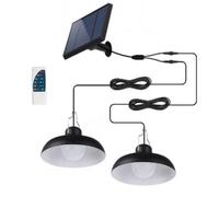 LUMI JARDÍN Doble Suspensión Solar LED 2x WAREN - Pantalla de metal negro - Blanco frío - Mando a distancia - Autonomía 10h - Impermeable IP44 - Ideal para terraza, jardín, salón, bodas y recepciones