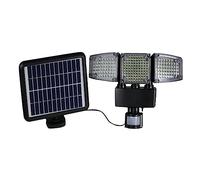 LUMI JARDIN Foco solar de 3 cabezas panel solar de iluminación potente negro remoto LED blanco NEGRO H23cm con detector de movimiento giratorio