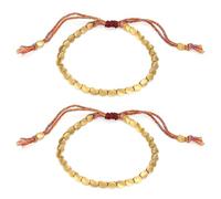 Lumi Zenva 2 Pulseras de Cuentas de Cobre Tibetano Hechas a Mano, Pulseras Trenzadas Ajustables con Hilo Colorido (Estilo de Cuentas Trilaterales), 16-26 cm, Cuenta y Hilo de Cobr,Trae Buena Suerte