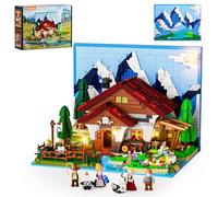 Lumibricks Shepherd's Cottage Alpine Farm - Juego de construcción de granja alpina, modelo de montaña 2265 piezas con luces LED y telón de fondo 3D, juguete interactivo de granja de ovejas con 4