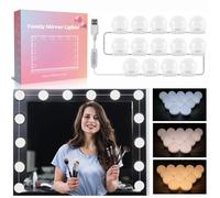 Lumière de Miroir Kit de 14 Ampoules pour Coiffeuse Maquillage, Miroir LED Hollywood Dimmable, Lampe Coiffeuse USB avec Interrupteur et Câble, 3 Couleurs et 10 Luminosité, Makeup Eclairage Adhesif