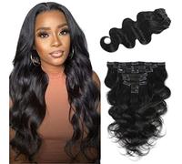 LUMIERE Extensiones de cabello ondulado con clip, extensiones de cabello sin pegamento para mujeres negras, 120 g, grado 10A, cabello Remy brasileño para llevar y llevar, 8 piezas con 20 clips, doble