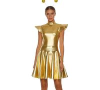 LumiJour Conjunto de disfraz de astronauta para mujer, traje de baile con falda, juego de trajes de fiesta, color dorado, S