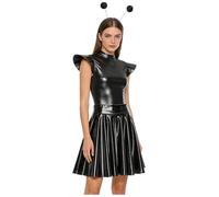 LumiJour Conjunto de disfraz de astronauta para mujer, traje de extranjero, traje de baile con falda para la cabeza, conjunto de trajes de fiesta, negro, L