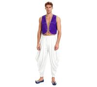LumiJour Disfraz de príncipe árabe para hombre adulto con cintura elástica, pantalones harén morado blanco XXL