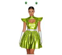 LumiJour Traje de astronauta para mujer, disfraz de extranjero, juego de disfraz de astronauta, fiesta, accesorio para la cabeza con pelotas, juego de piezas, verde, 3XL