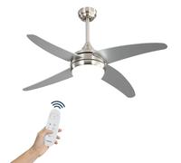 LUMIKING Ventilador de Techo con Luz Níquel/Plata 117 cm | Motor DC Silencioso 6 Velocidades | Mando a Distancia y Temporizador | 2 Portalámparas E27 | Función Verano/Invierno