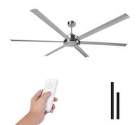 LUMIKING Ventilador de Techo Industrial - 305 CM Silencioso para Grandes Superficies - Ventiladores de 6 Aspas Grande Profesional de 60 W de Potencia con Bajo Consumo (Plata, 305 cm)