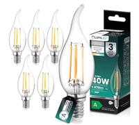 Lumiled Bombilla LED de vela BA35 E14, punta de llama, ultraeficiente, clase energética A, 2,2 W, 470 lm, repuesto de 40 W, 4000 K, filamento blanco neutro, cristal transparente, ángulo de haz de 360°