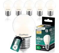 Lumiled Bombilla LED P45 E27, ultraeficiente, clase energética A, 2,2 W, 470 lm, repuesto de 40 W, 2700 K, blanco cálido, filamento de cristal esmerilado, forma de gota, ángulo de haz de 360°, no