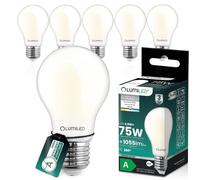 Lumiled Bombilla LED ultraeficiente A60 E27 4,9 W 1055 lm 4000 K filamento vidrio esmerilado 360° clase energética A repuesto para 75 W juego de 6 unidades, no regulable, blanco neutro para salón
