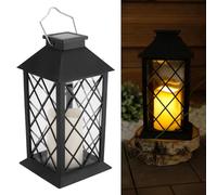 Lumiled Farolillo solar exterior farolillos solares para exteriores LED de cristal lámpara solar vela efectos de llama IP44 vintage negro colgante lámpara decorativa exterior lámpara de jardín 1 pieza