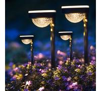 Lumiled Juego de 4 lámparas solares de jardín para exteriores, luz blanca cálida, 3000 K, IP44, resistente al agua, batería de 600 mAh, con sensor crepuscular, 8 horas, lámpara solar decorativa para