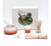 LUMIN TUTU Juego de 8 piezas de matcha, incluye escoba de bambú, cuenco de cerámica, colador y toalla de té, juego completo para ceremonia matcha, apto para alimentos y diseño tradicional (degradado