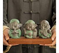 LuminaCreek 3 Figuras de Escritorio de cerámica en Miniatura Fu Lu Shou, Estatua de los Tres Dioses, Escultura Feng Shui Fuk Hecha a Mano.