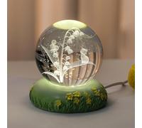 LuminaCreek Bola de Cristal grabada con Figura de Gato y del Valle en 3D con Base LED Colorida, Adorno Coleccionable de Esfera de Gato de Vidrio(C,60mm)