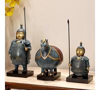 LuminaCreek Estatua Decorativa for el hogar, Estatua de Guerreros de Terracota, Escultura de Soldados de la Guardia de Lanza, Figura artística del Caballero Qin, Caballo de Guerra(3pcs)