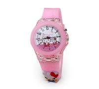 LuminaLux Reloj analógico de cuarzo para niñas, correa de silicona colorida para niñas, regalo para niñas de 3 a 10 años, brillante, 3D, luz LED intermitente, Hello Kitty, rosa, empaquetado en caja