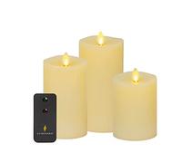 Luminara Velas artificiales realistas de llama móvil, juego de 3, borde superior derretido, luces LED que funcionan con pilas, sin perfume, control remoto incluido, 3 x 4.5 pulgadas, 3 x 5.5 pulgadas,