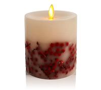 Luminara Llama móvil Inclusiones de Bayas Rojas Pilar LED Borde Empotrado Cera Suave Sin Perfume (4,5 Pulgadas)