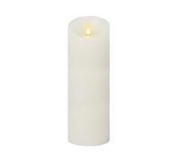 Luminara Vela LED con Llama móvil Realista (3"x8.5") Borde Festoneado Acabado Liso Pilar de Cera Real, Funciona con Pilas (2 C) 600 Horas de Funcionamiento, sin Perfume - Blanco