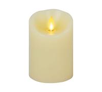 Luminara Vela LED realista de llama móvil, borde festoneado, acabado suave, pilar de cera real, funciona con pilas (2 D) 1000 horas de funcionamiento, sin perfume, marfil (10 pulgadas de ancho x 14