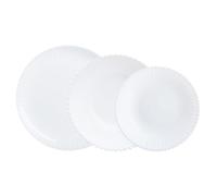 Luminarc Bloom Vajilla de Vidrio Opal Blanco, 18 Piezas, 6 Personas | Relieve en el filo, platos llanos de 25 cm, hondos de 23 cm y de postre de 20 cm, apta para lavavajillas