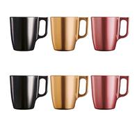 Luminarc Flashy Set 6 Tazas Desayuno Mugs café de Vidrio con asa para microondas 25cl, Negro