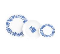 Luminarc Garden Vajilla de Vidrio Opal Azul, 18 Piezas, 6 Personas | Opal decorado, platos llanos de 25 cm, hondos de 20 cm y de postre de 19 cm, apta para lavavajillas
