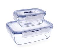 Luminarc Set de 2 recipientes herméticos Pure Box Active, 38 y 122 cl | Transparente, formato rectangular, tapa con 4 cierres y válvula, apto para microondas y frigorífico, fácil de limpiar