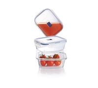 Luminarc Set de 3 recipientes herméticos Pure Box Active de vidrio, 122 cl | Transparente, formato rectangular, tapa con 4 cierres y válvula, apto para microondas y frigorífico, fácil de limpiar