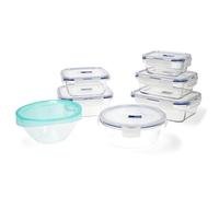 Luminarc Set de 6 recipientes herméticos Pure Box Active de vidrio, 122 cl | Transparente, formato otras formas, tapa con 4 cierres y válvula, apto para microondas y frigorífico, fácil de limpiar